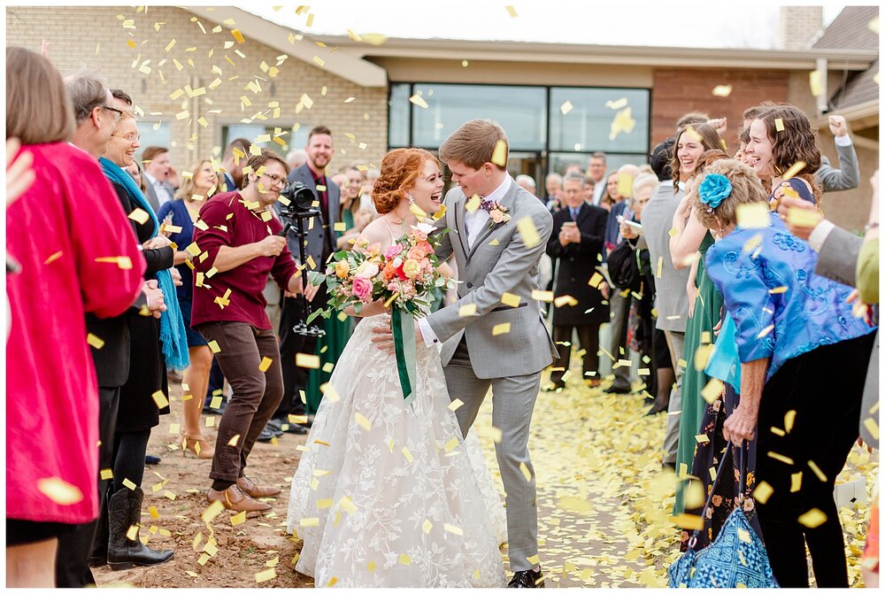 yellow confetti wedding exit