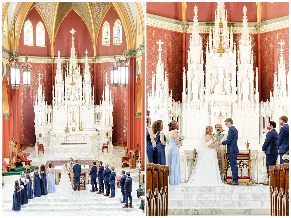 The bridal party during the ceremony of A Holy Family Cathedral Wedding.
