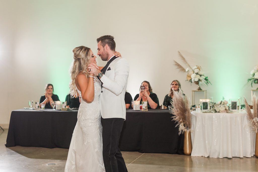 Couple sharing a first dance at their wedding at Pecandarosa Ranch.