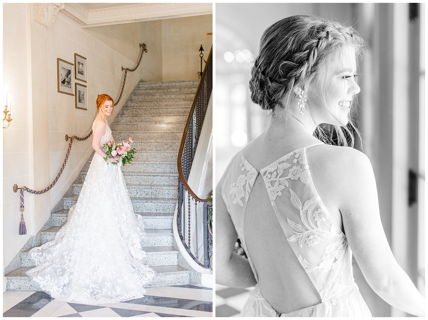 Elegant laced back wedding gown at the mansion at woodward park.