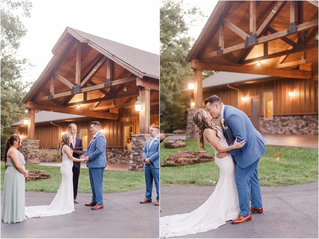 Private wedding ceremony in front of Eleven Oaks Ranch.