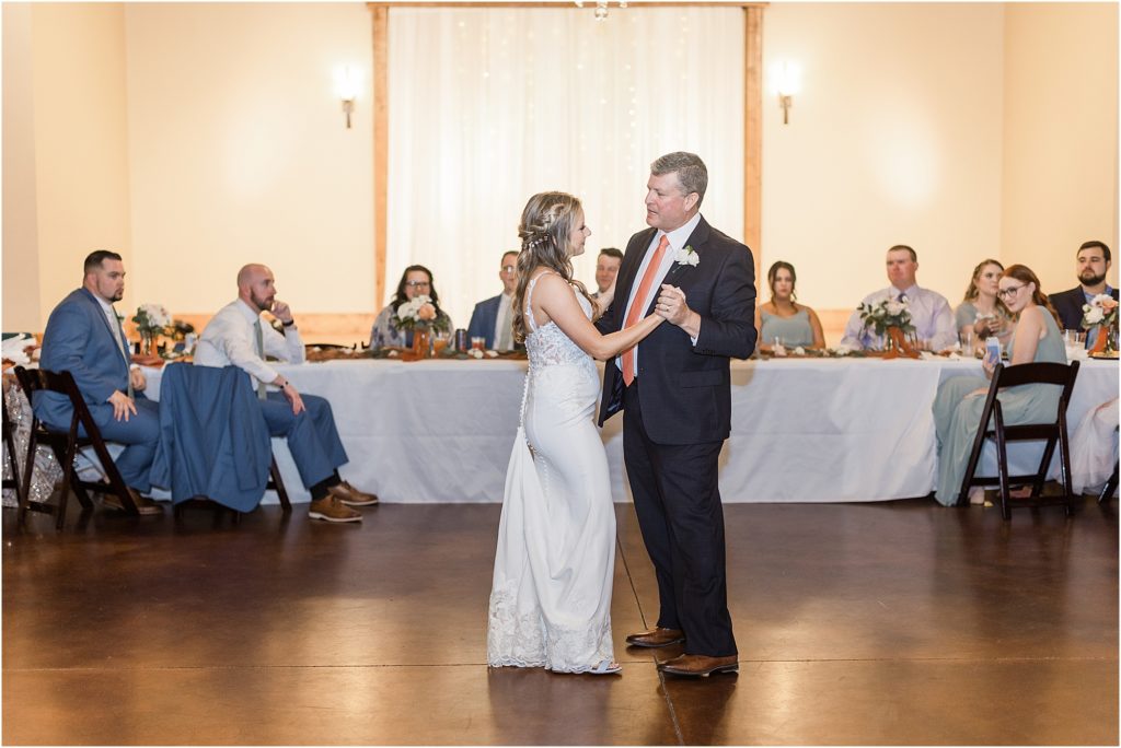 Father and daughter dance at Eleven Oaks Ranch wedding reception.