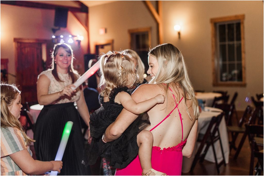 Party dances during wedding reception at Eleven Oaks Ranch.