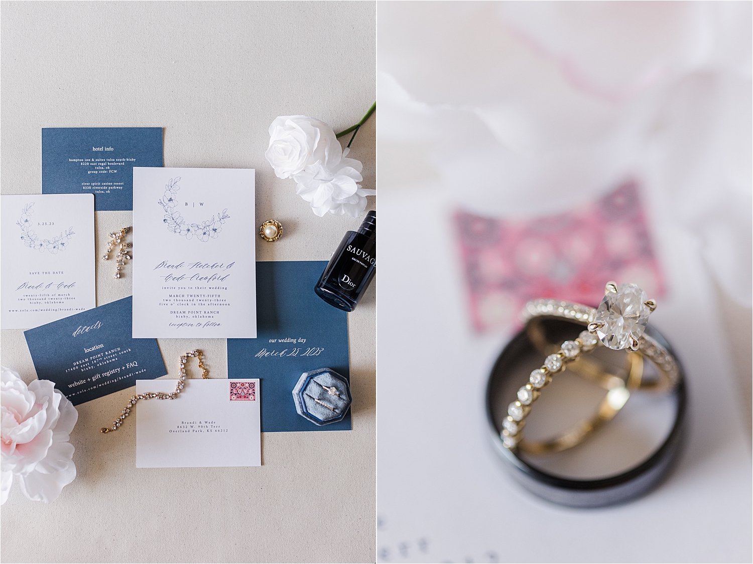 Invitation suite and wedding rings at a Dream Point Ranch Wedding.