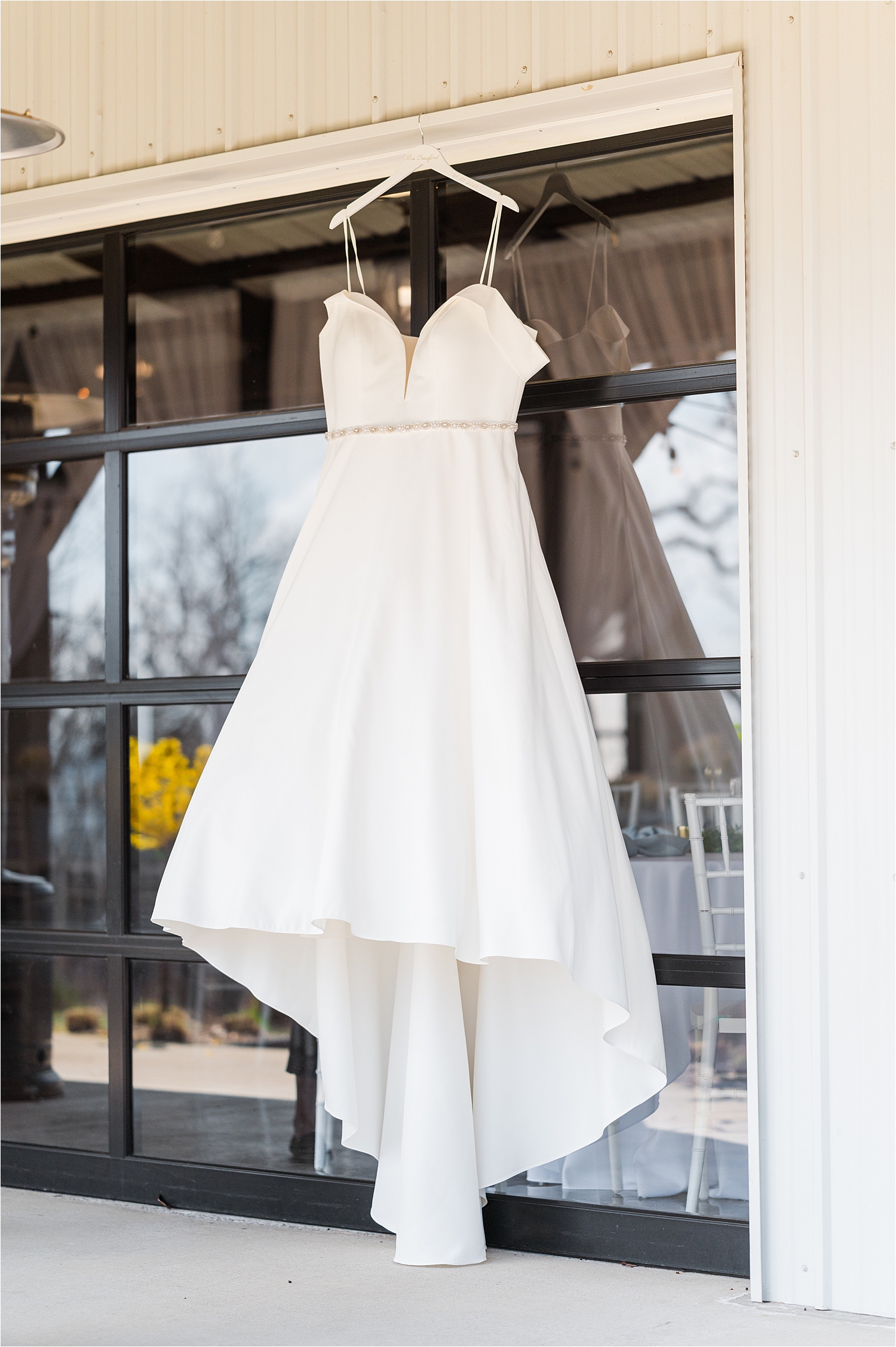 Bride's wedding gown at Dream Point Ranch.