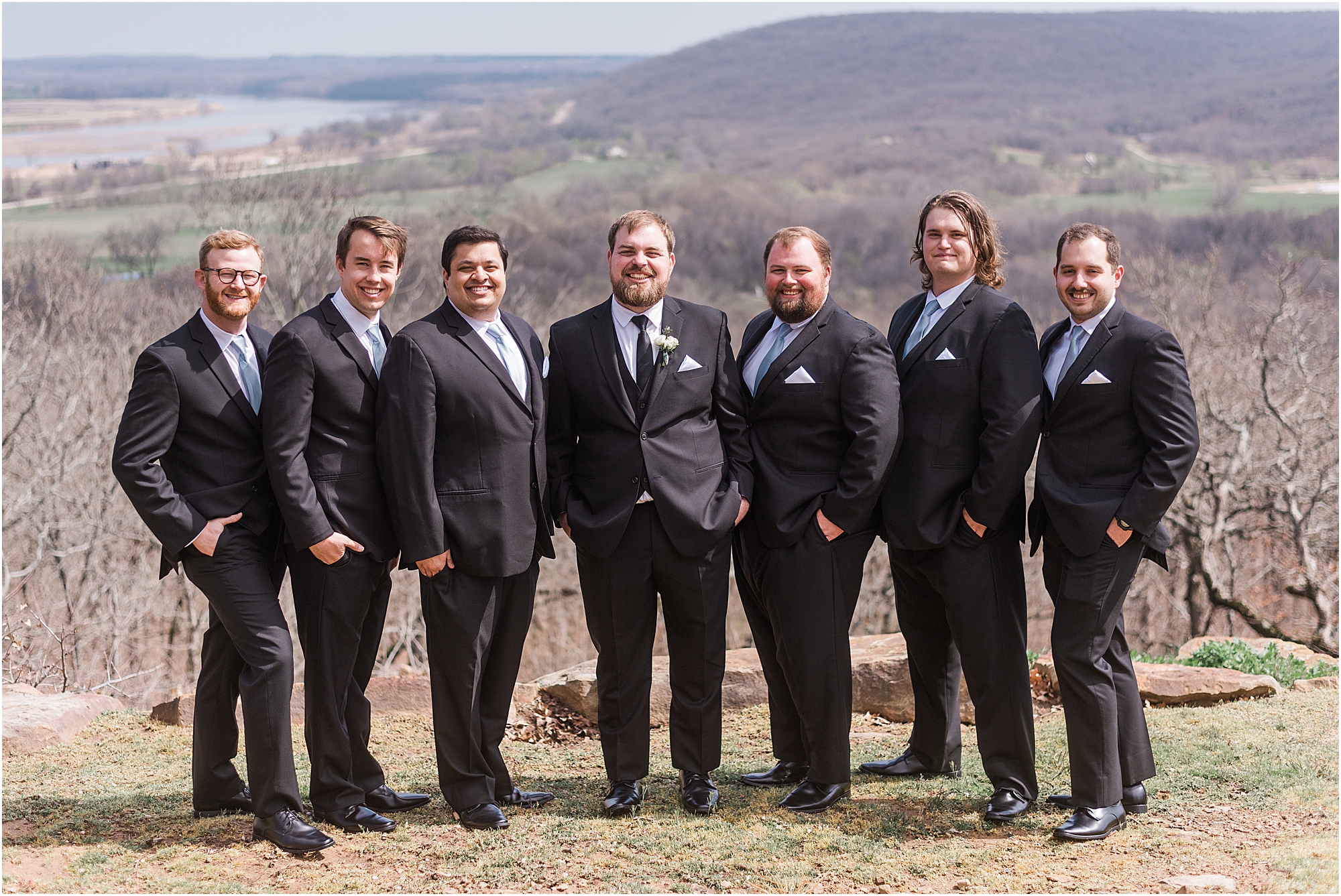 The groomsmen on a sunny day for a Dream Point Ranch Wedding.