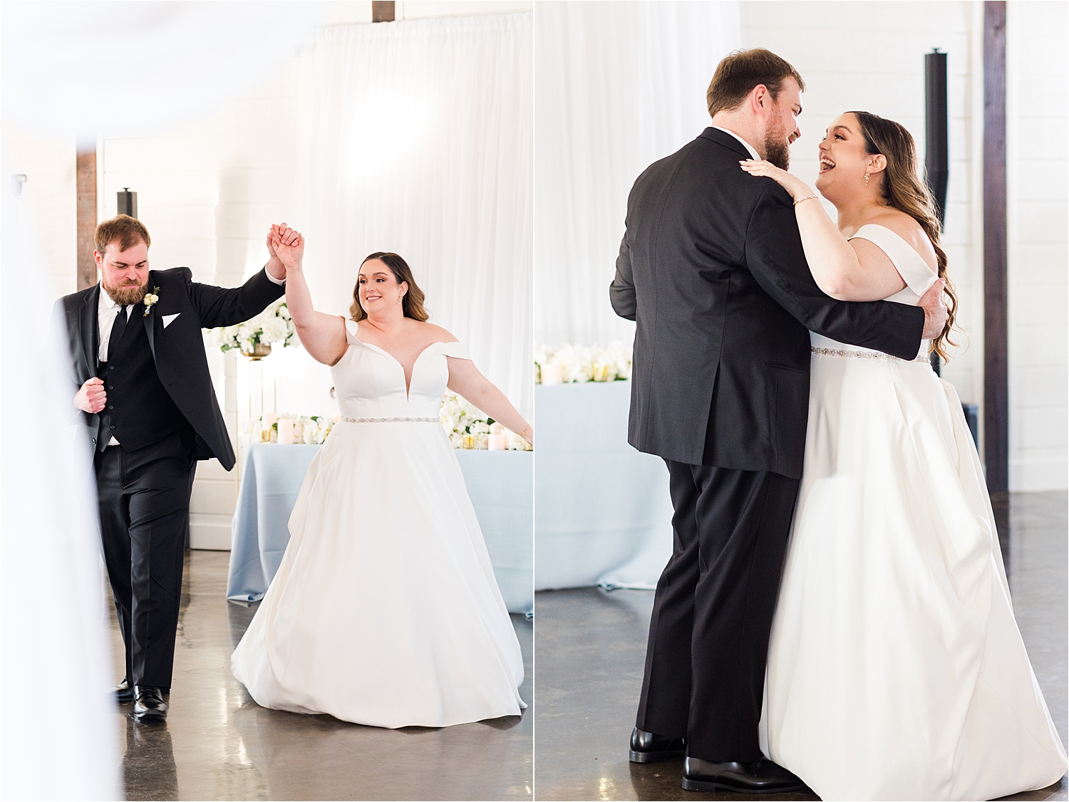 Bride and groom sharing a first dance at their wedding at Dream Point Ranch.