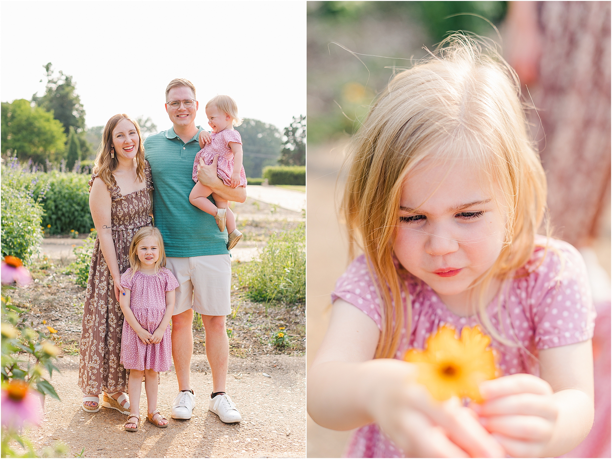 Picking flowers at a summer family session