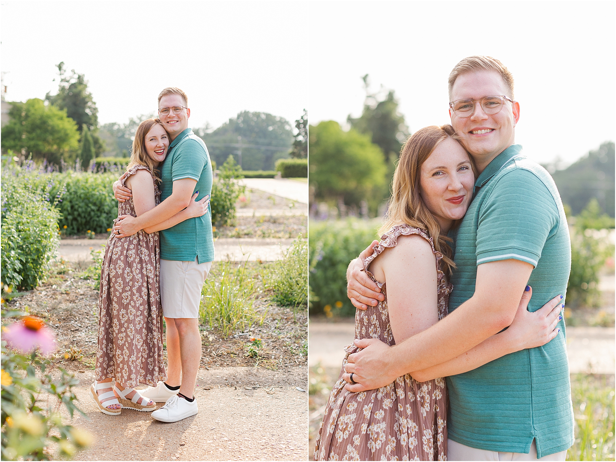 Couple embracing at a summer family photo session.