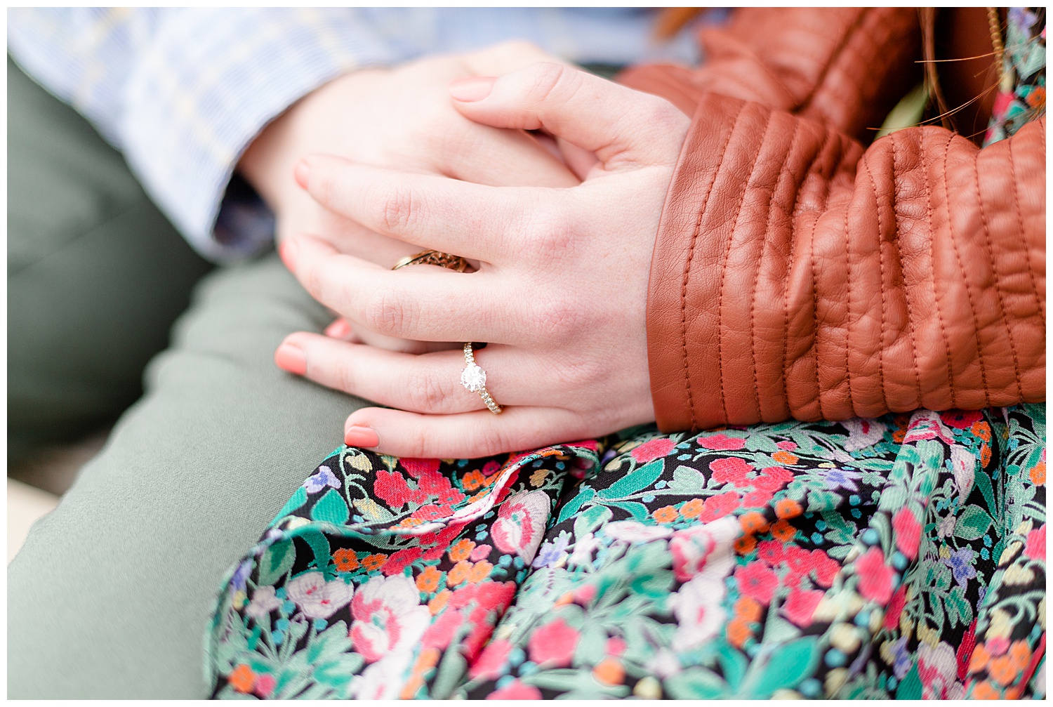 Bride's engagement ring during her engagement session.