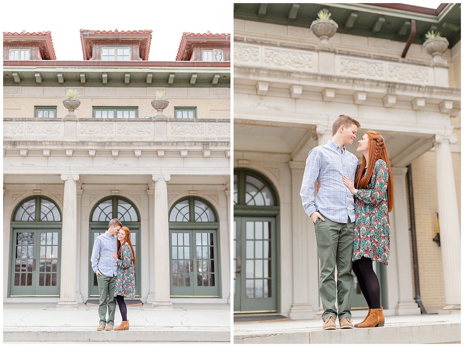 Engagement photo session at the mansion at woodward park in the spring.