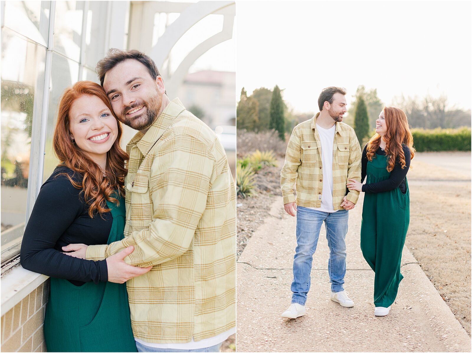 A sunset engagement session in the garden at the greenhouse at woodward park.