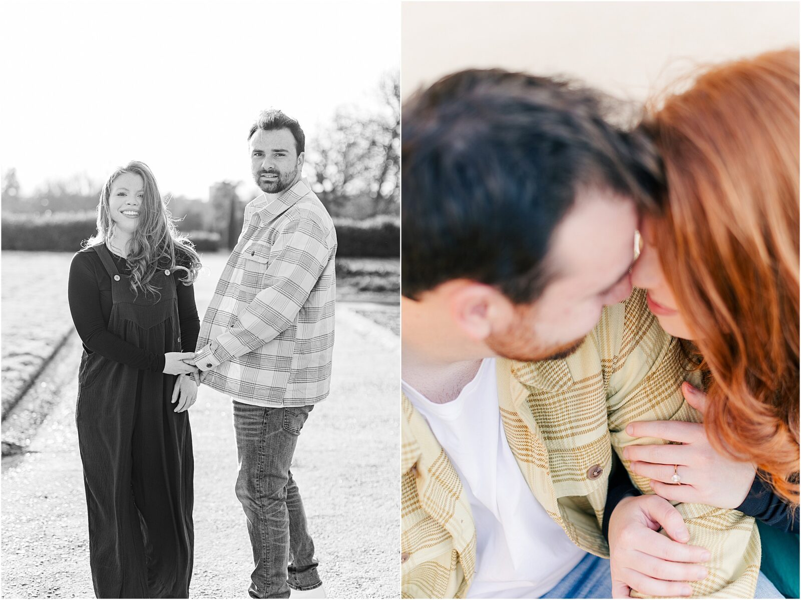 Creative photos at Libby and Avery's garden engagement session at woodward park. 