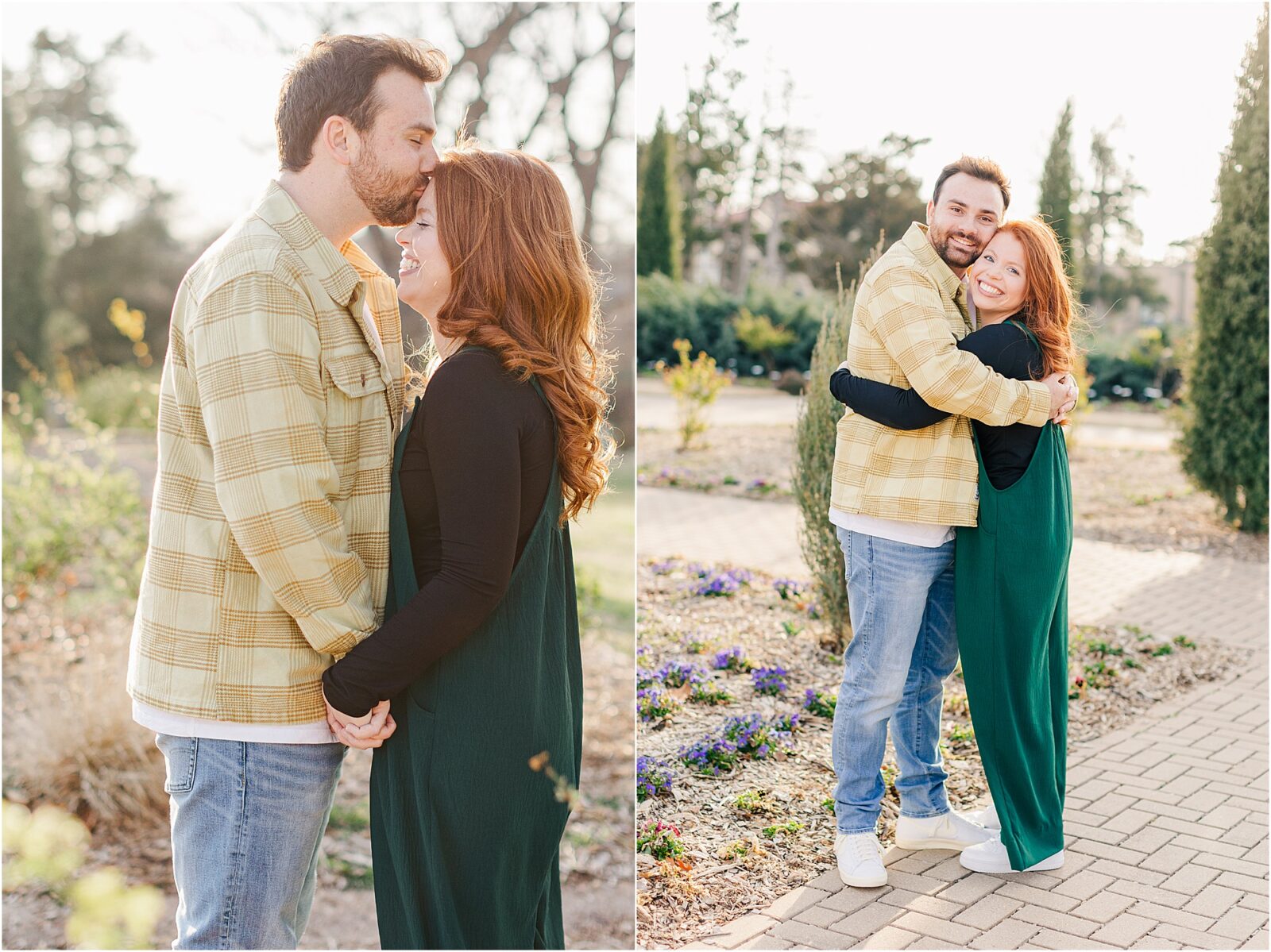 The gardens at Woodward park in the springtime during an engagement session while Libby and Avery snuggle. 