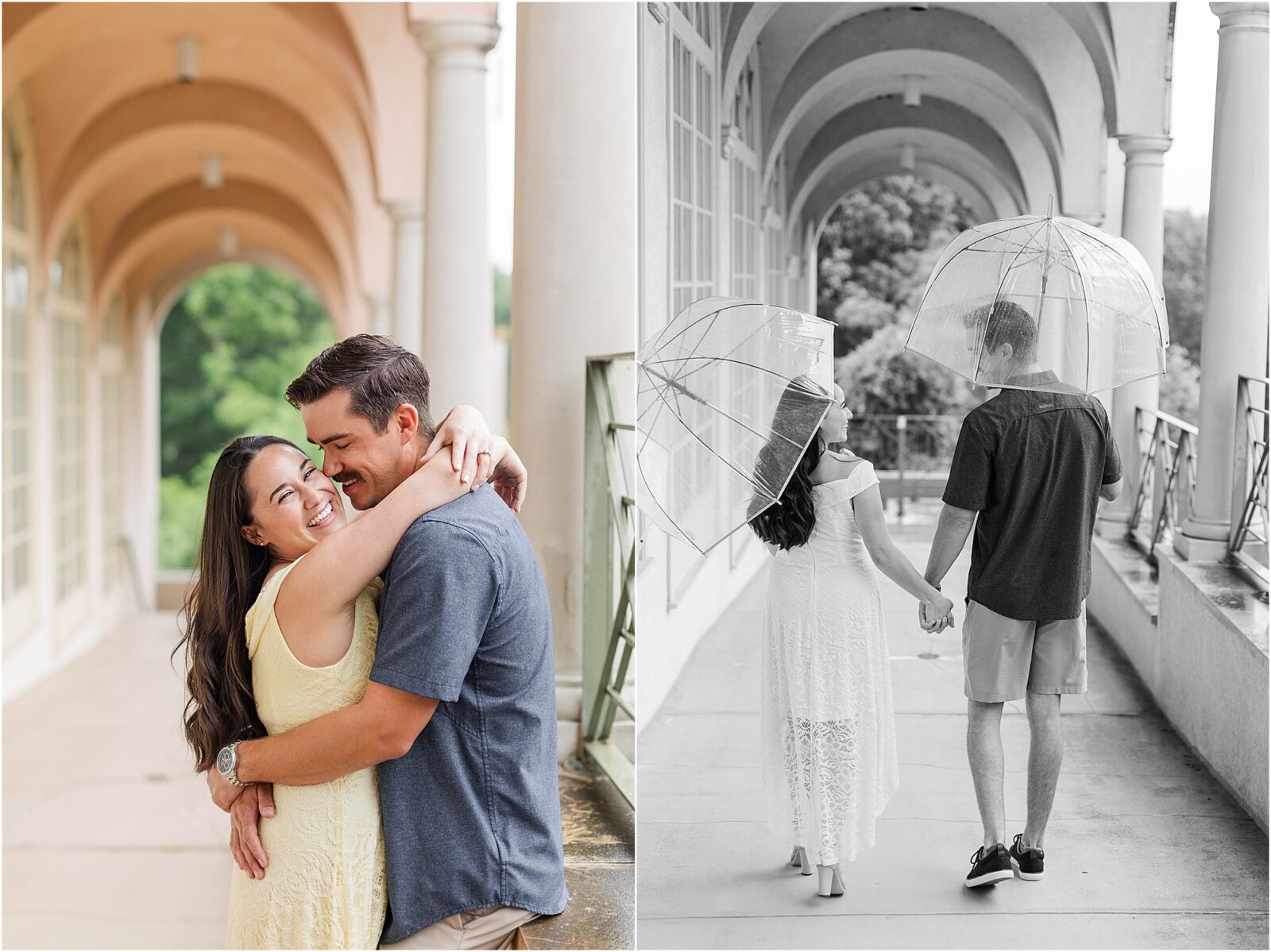 rainy engagement session at the philbrook