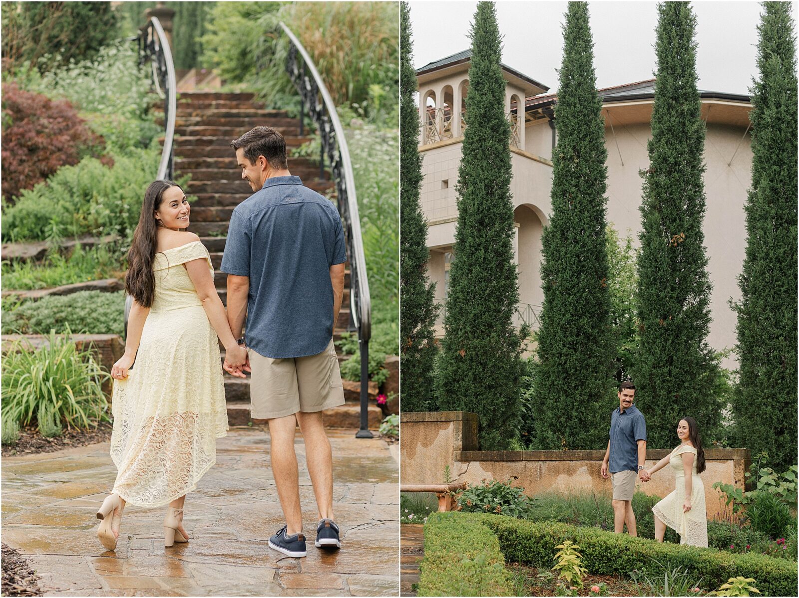 Marie and Mark's rainy engagement session at the philbrook