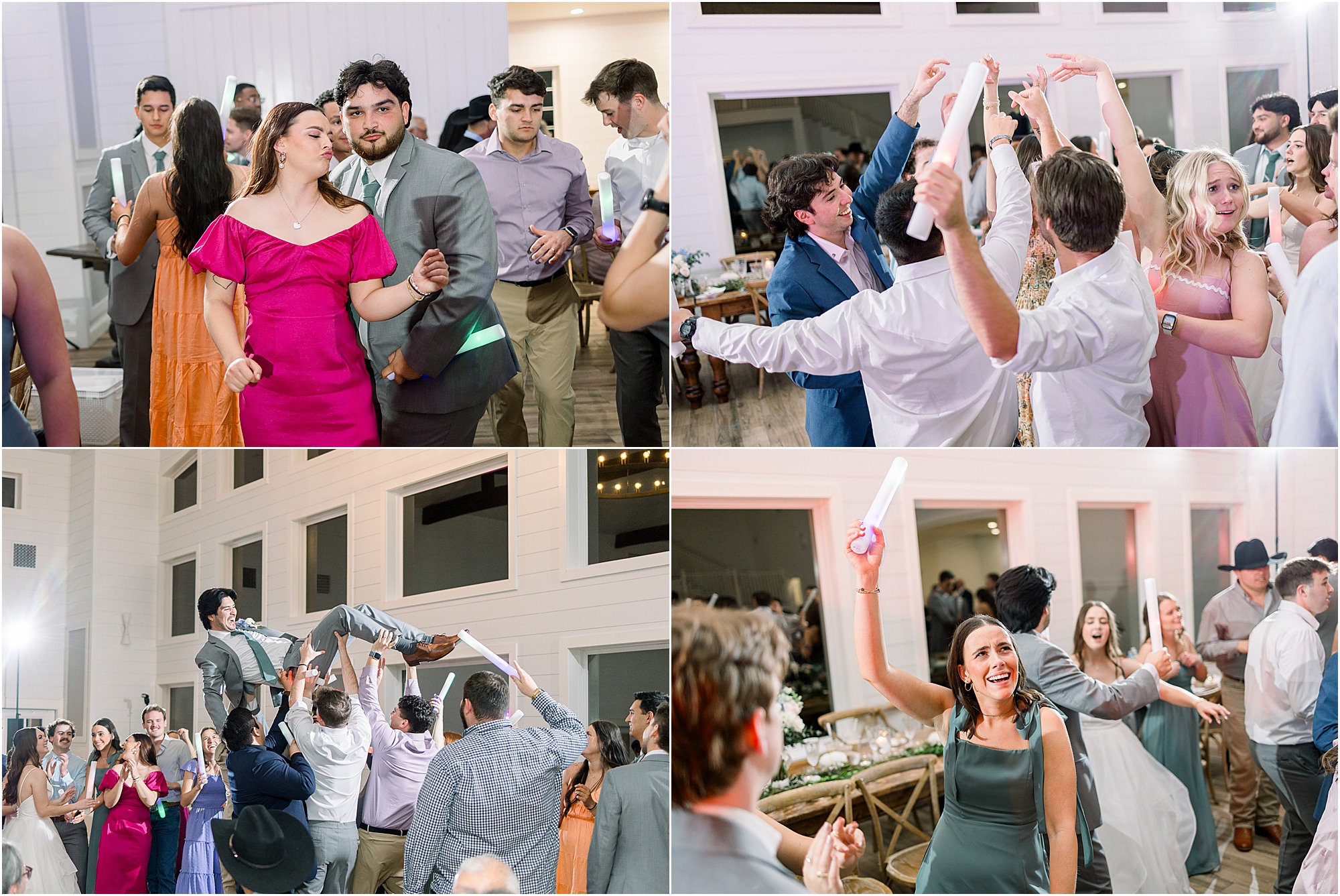 Bride and groom and their wedding guests dancing at Lakeview Hills wedding venue in Oklahoma.